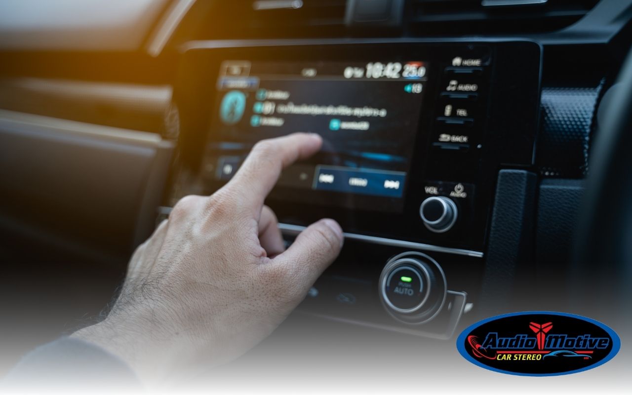 Modern touchscreen car stereo with split-screen interface