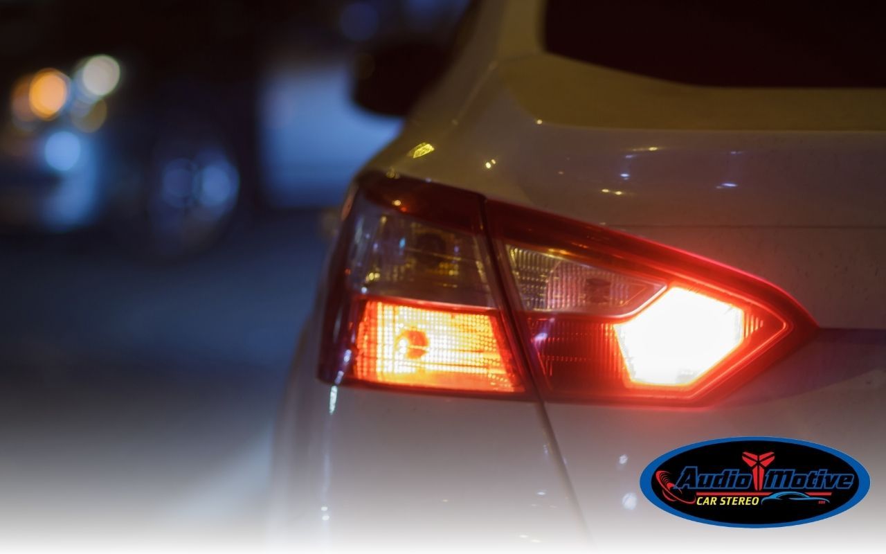 Vehicle with car alarm system installed and flashing LED light