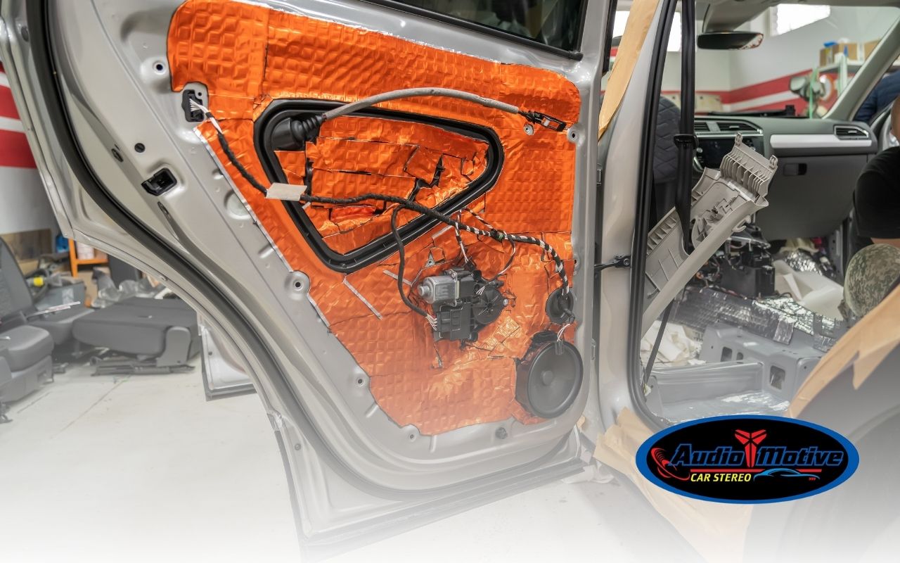 Interior view of soundproof car doors installation blocking noise effectively