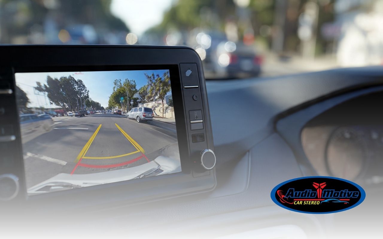 Backup camera installation in San Leandro showing a clear rear view with parking lines