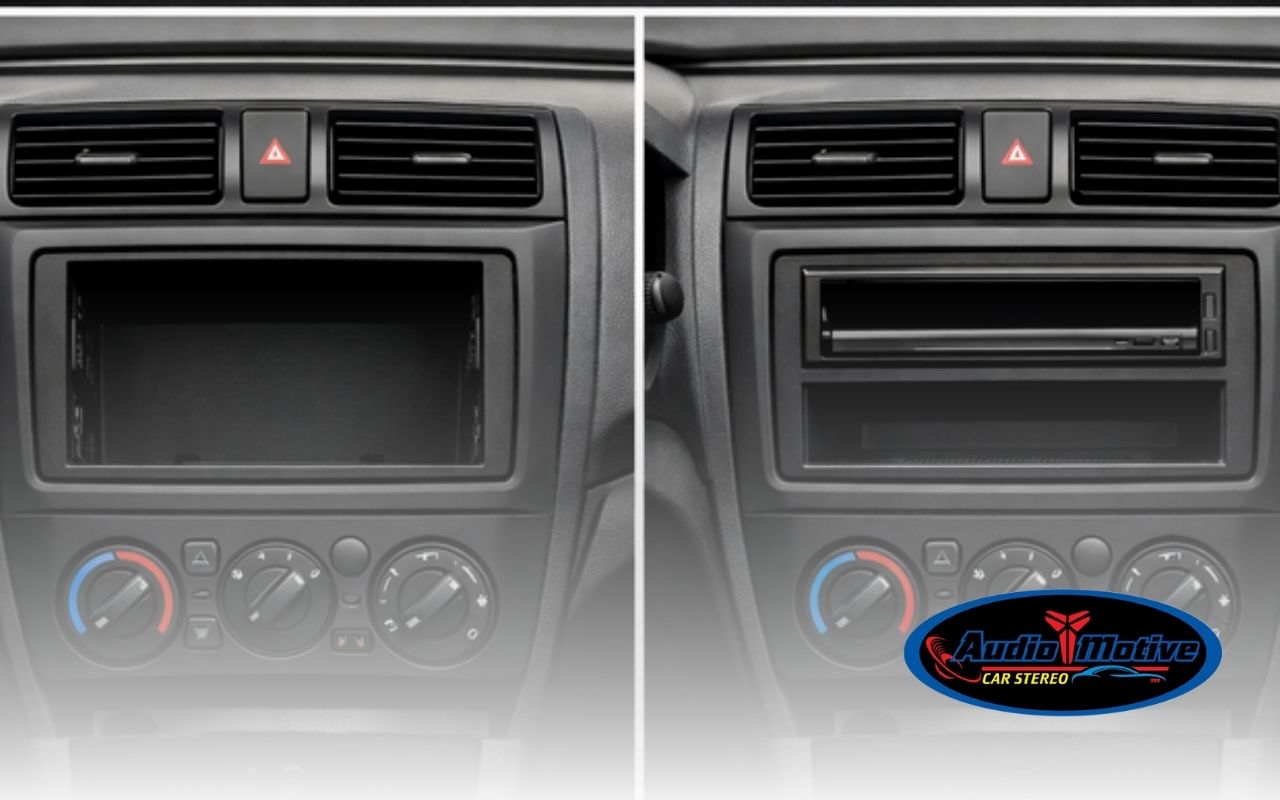 Double DIN vs single DIN dash opening comparison in a car dashboard