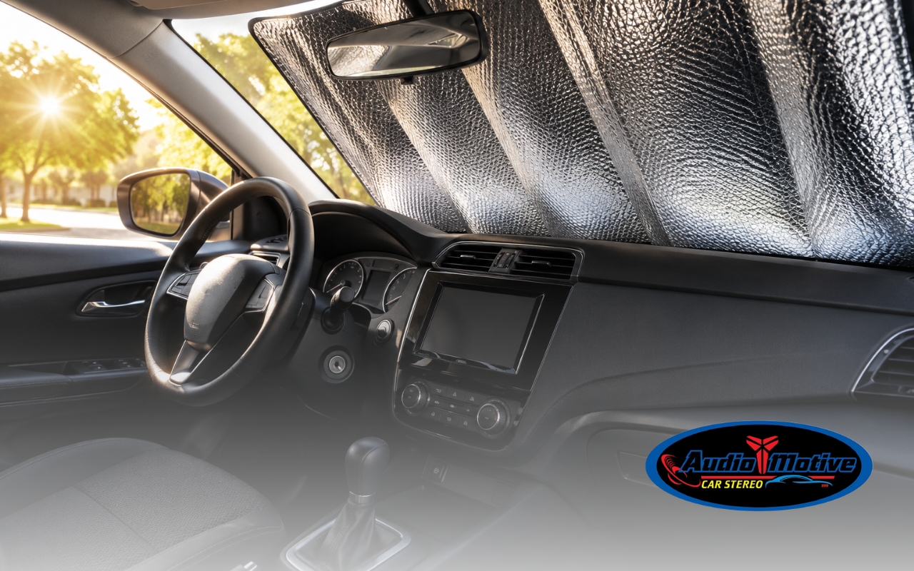 Car audio heat protection in summer with a windshield sunshade