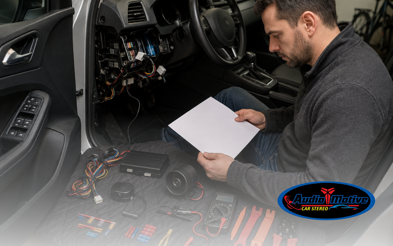 DIY car alarm installation in a modern vehicle