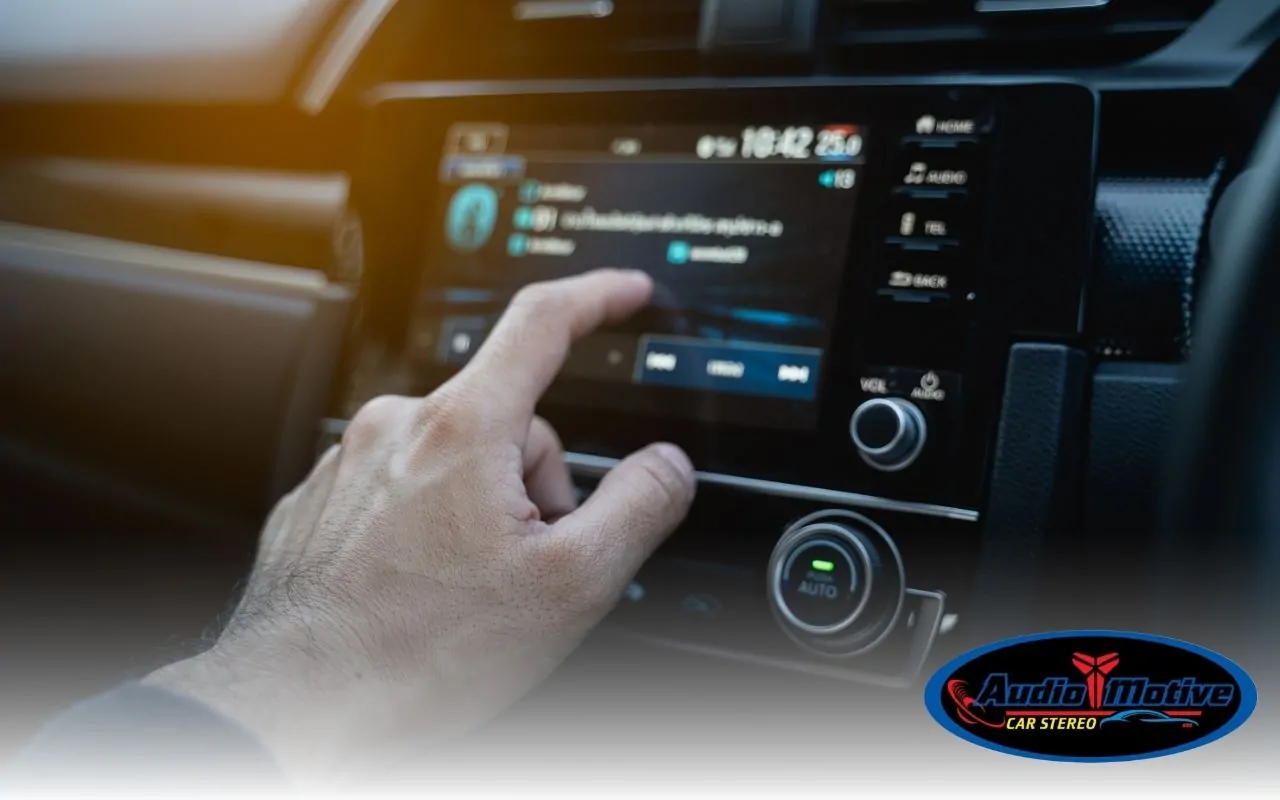 Modern touchscreen car stereo with split-screen interface
