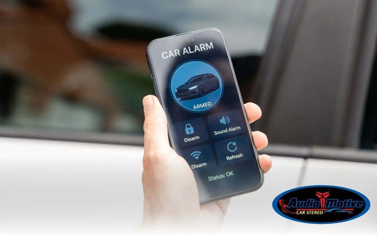 Smartphone showing a car alarm control app