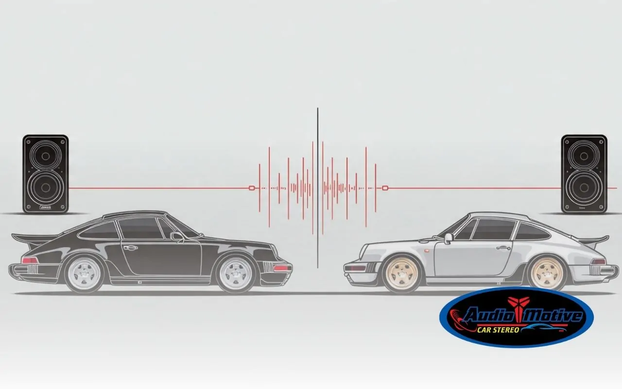 Diagram explaining active vs passive crossovers car audio in a basic system