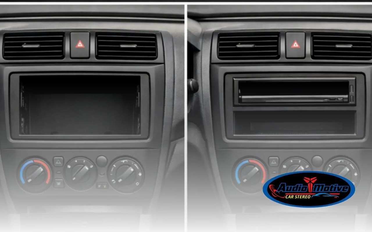 Double DIN vs single DIN dash opening comparison in a car dashboard